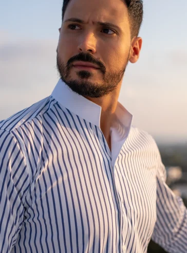 Chemise col philosophe Rayures Bleues